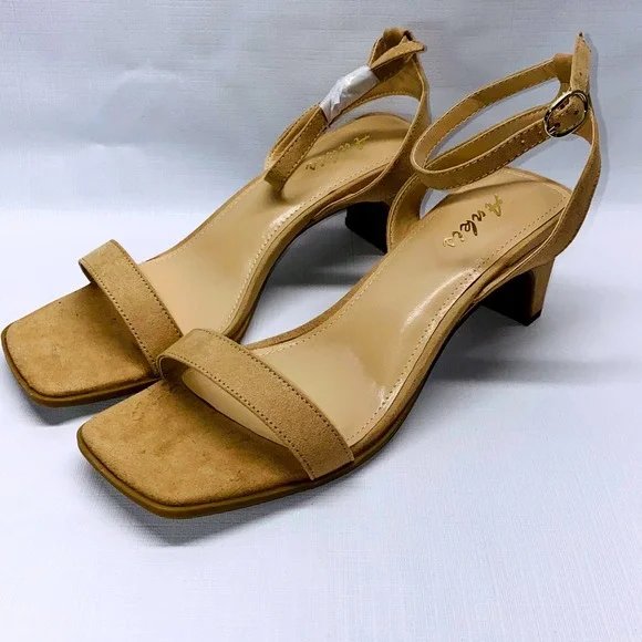 Ankis Women's Tan Suede Square Toe Ankle Strap Block Heel Sandals Size 9 - Picture 2 of 13